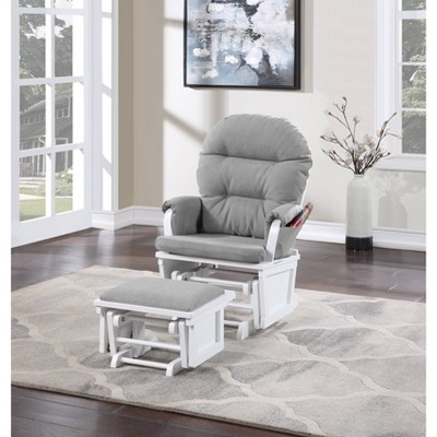 White Wood and Gray Fabric Glider with Ottoman