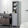 kleankin Tall Bathroom Storage Cabinet with 3 Tier Shelf, Cupboard, Door, Free Standing Linen Tower, Slim Side Organizer, Gray - image 2 of 4