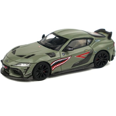 Toyota Supra "DarwinPro 66G NWB" Green with Shark Mouth Graphics 1/64 Diecast Model Car by Pop Race