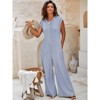 Imily Bela Womens Comfortable Summer Striped Short Sleeve Wide Leg Jumpsuit with Buttons Pockets for Beach Everyday - 2 of 4