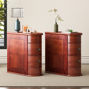 Set of 2 Solid Wood 2-Drawer U-Shaped End Table Set, No Assembly Required, Finished Back, Walnut - 1 of 4