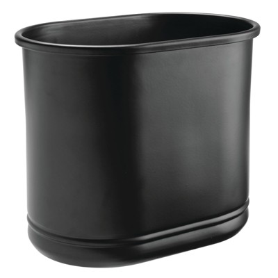 mDesign Small Metal Oval 2.5 Gallon Bathroom Trash Can Wastebasket in Black