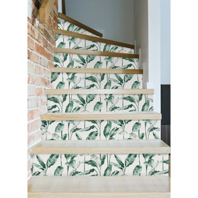 Teal and White Vinyl Peel and Stick Banana Leaf Wallpaper