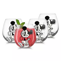 JoyJolt Disney Mickey Constructive Stemless Wine Glasses - Set of 4 Stemless Drinking Glass - 15 oz