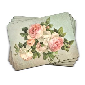 Pimpernel Antique Roses Placemats - Set of 4 Cork Backed Table Mats with Vintage Rose Illustration - Heat & Stain Resistant Dining Placemats - 1 of 4
