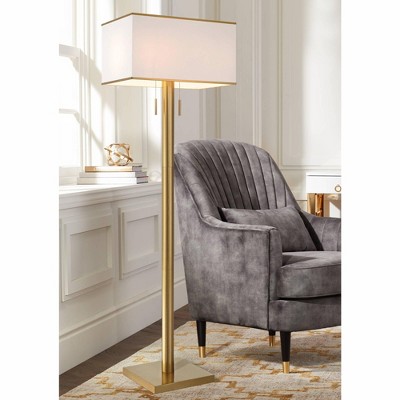 72" Tall White Linen Shade Gold Floor Lamp