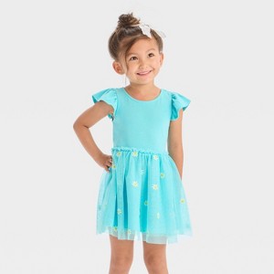 Toddler Girls' Daisy Tank Tulle Dress - Cat & Jack™ Turquoise Blue - 1 of 3