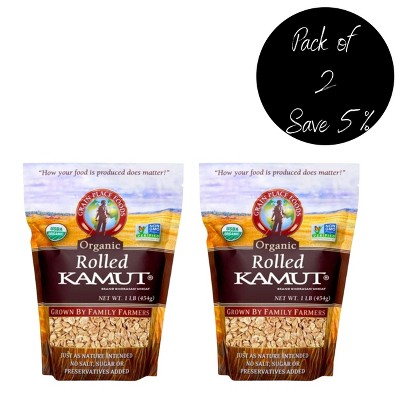 Grain Place Foods 1 lb Organic Rolled Kamut Khorasan Wheat Non-GMO - Pack of 2