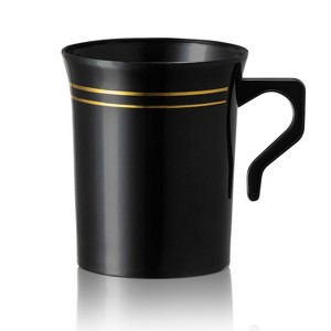 Smarty Had A Party 8 oz. Black with Gold Edge Rim Round Plastic Coffee Mugs (120 Mugs) - 1 of 4