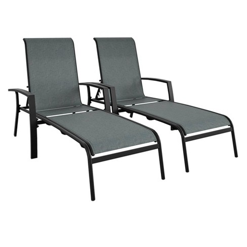 2pk Outdoor Adjustable Aluminum Chaise Lounges - Black/Blue - Room & Joy - image 1 of 4