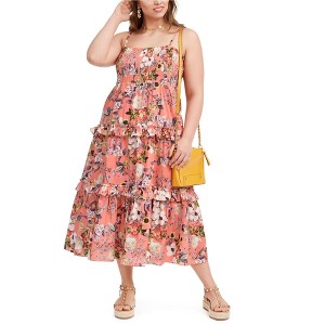 I.N.C International Concepts Womens Sleeveless Floral Smocked Maxi Dress, Orange, 3X - 1 of 1