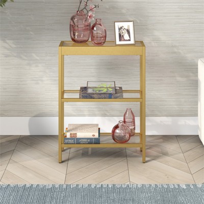 Gold Steel and Glass Rectangular Console Table with Storage