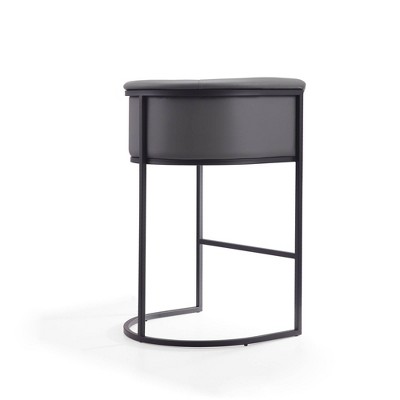 Set of 3 Grey and Black Metal Upholstered Barstools
