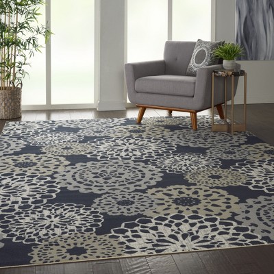 Rare Jewels Medallion Black Synthetic 7'9" x 10'10" Indoor/Outdoor Rug