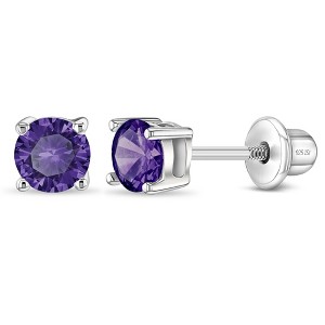 Girl's Classic Round Solitaire Screw Back Sterling Silver Earrings - In Season Jewelry - 1 of 4
