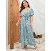 BLUEMING Summer Maxi Dress for Plus Size Women Tie Wasit Surplice Dress Flutter Sleeve A-Line Dress - 4 of 4