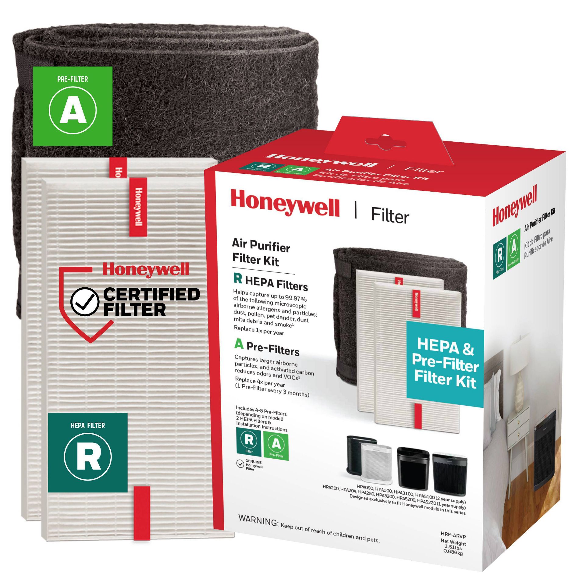 Honeywell HEPA Air Purifier Filter Value Kit with A and R Filters: Captures Dust & Pollen, True HEPA, 6-Month Life