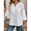 Women's Loose - Fit V - Neck Embroidered Top, 3/4 - Sleeve Lace - Detailed Shirt - 4 of 4