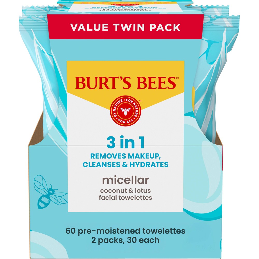 Photos - Facial / Body Cleansing Product Burts Bees Burt's Bees Micellar Coconut Lotus Towelette - 2pk/60ct: Paraben-Free, Sulfate-Free, Normal Skin 