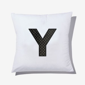 Personalization Mall Black Quilted Velour Initial Embroidered Applique Throw Pillow - 1 of 4