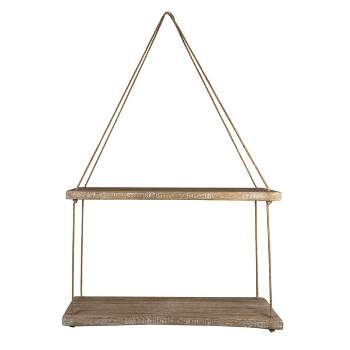 Natural Wood & Jute Distressed Hanging Wall Shelf - Foreside Home & Garden