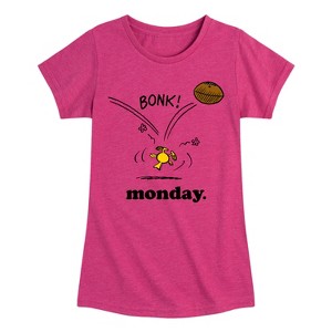 Girls' - Peanuts - Woodstock Monday Football Bonk Fitted Short Sleeve Graphic T-Shirt - 1 of 4