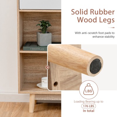 White and Natural Wood Kids Storage Cabinet with Doors