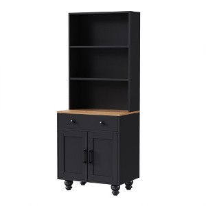 Vynxaria ON-TREND Farmhouse Storage Cabinet with 4 Solid Wood Gourd-Shaped Legs - Modern Kitchen Pantry with Adjustable Shelves and Drawer - 1 of 4