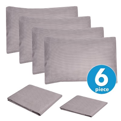 Gray Pinstripe Queen Microfiber 6-Piece Sheet Set