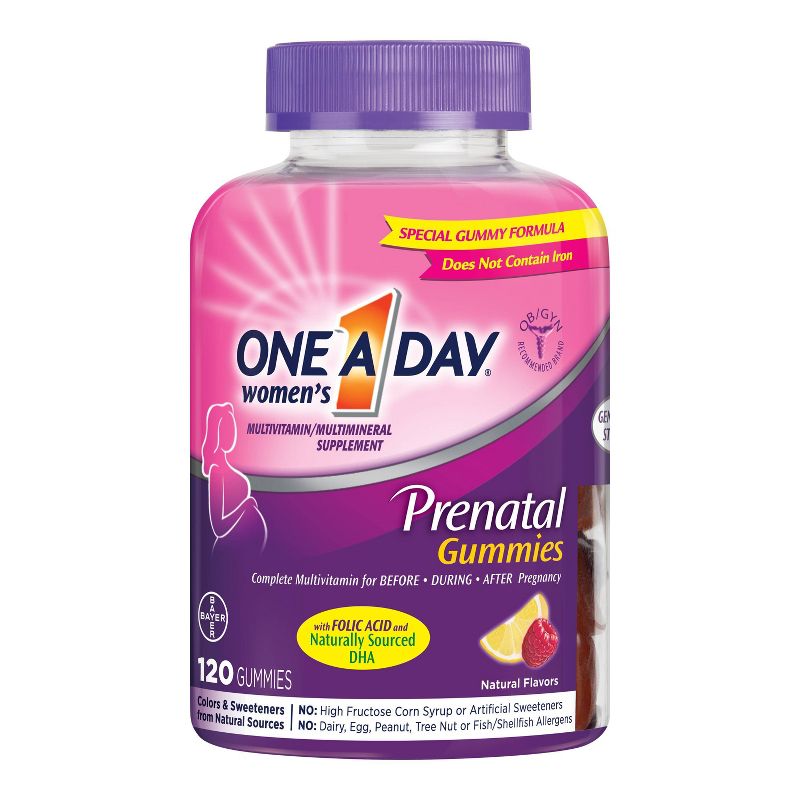 One A Day Women&#39;s Prenatal Vitamin Gummies - Raspberry, Orange &#38; Cherry - 120ct, 1 of 6