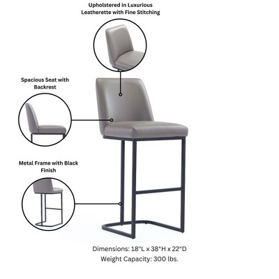 Serena Gray Leatherette Upholstered Metal Counter Stools, Set of 2