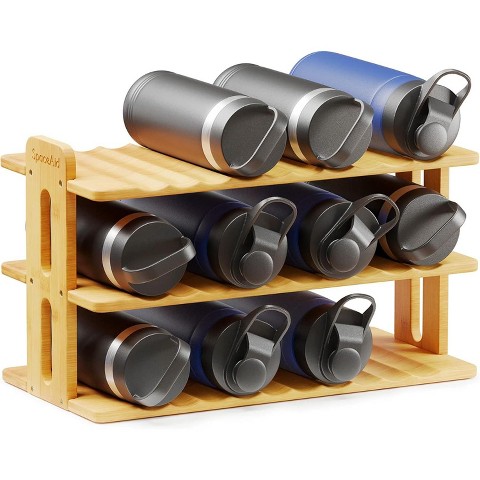 SpaceAid Bamboo Water Bottle Organizer with Labels for Kitchen and Pantry,(3-Tier, Hold 12 Bottles)