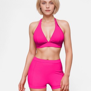 Anna-Kaci Swim Women's Two Piece Bikini Set with Halter Triangle Top and High Waist Swim Shorts Bottom - 1 of 4