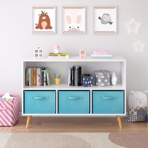 MAYEERTY Kid Bookshelf with Collapsible Fabric Drawers Toy Storage Cabinet Orangizer White and Pink - 1 of 4
