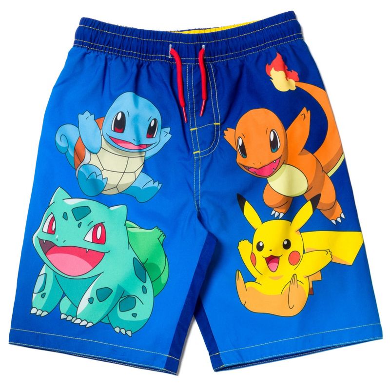 Pokemon Bulbasaur Charmander Squirtle Pikachu Pullover Rash Guard and Swim Trunks Outfit Set Toddler to Big Kid, 4 of 8