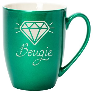 100 North Sparkling Diamond 10 Ounce Emerald Green Metallic Finish, Comfortably Fits Your Hands, New Bone China Coffee Tea Cup Mug, Bougie - 1 of 1