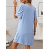 Womens Striped Summer Casual Dress Textured Shift Dres Mini Length V Neck with Short Peasant Sleeve Irregular Tiny Stripe Sundress - 2 of 4