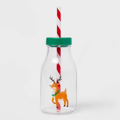 12oz Plastic Reindeer Milk Jug Cup with Straw - Wondershop™