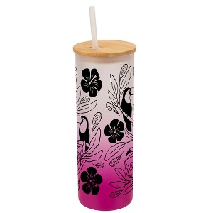 Elanze Designs Tropical Tucan Bird Flower Garden Wrap-Around Design 25 Ounce Frosted Gradient Glass On-The-Go Coffee Travel Skinny Tumbler Mug Cup, - 1 of 1