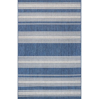 Coastal Charm Blue Stripe Synthetic Washable Area Rug - 62"x24"