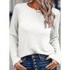 Women Crew Neck Ribbed Texture Relaxed Drop Shoulder Long Sleeve Pullover Top - 3 of 4