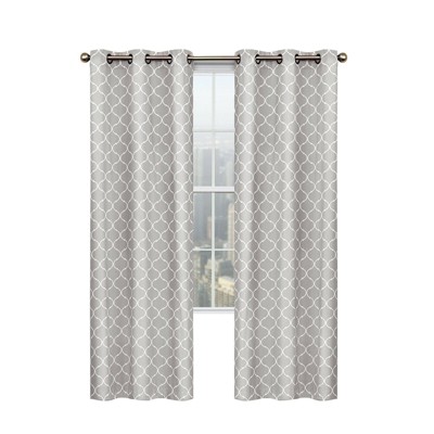 Gray and White Lattice Cotton Light-Filtering Window Panels