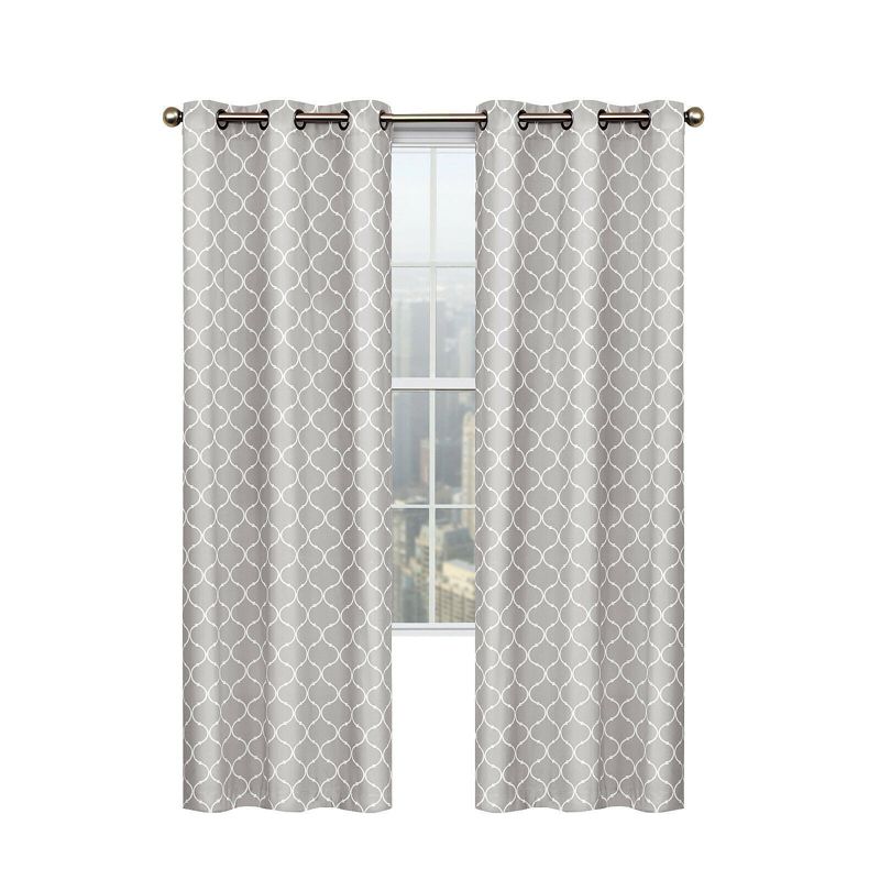Kate Aurora Gray & White Lattice Clover Ultra Luxurious Window Curtains - 38 in. W x 84 in. L, Gray & White, 2 of 3