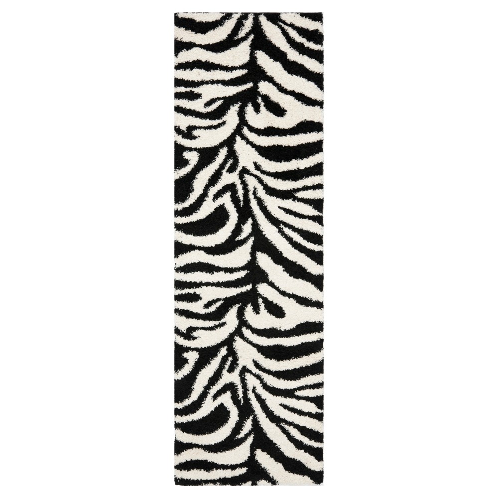 2'3inx7' Runner Ivory/Black Zebra Loomed - Safavieh