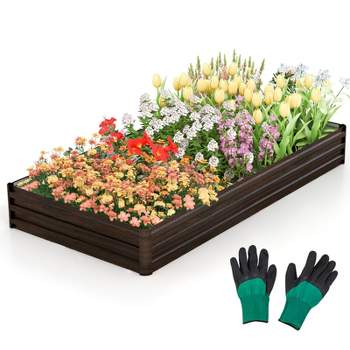 Tangkula Raised Garden Bed 8 x 4 x 1 ft Metal Planter Box with Middle Reinforced Bracket Rectangular Raised Garden Box