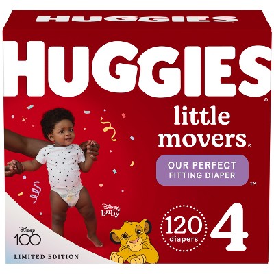 HUGGIES LITTLE MOVERS SIZE 4 DIAPERS WITH LION KING PRINT AND 120 IN CASE -  Dallas Online Auction Company