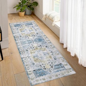 Runner Rug Kitchen Hallway Entryway – Vintage Floral Oriental Design Non-Slip Stain Resistant Low Pile Floor Covering - 1 of 4