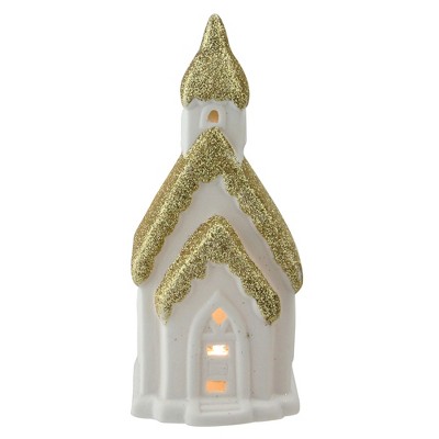 Northlight 6" Home Sweet Home White and Gold Ceramic House with Light Figurine