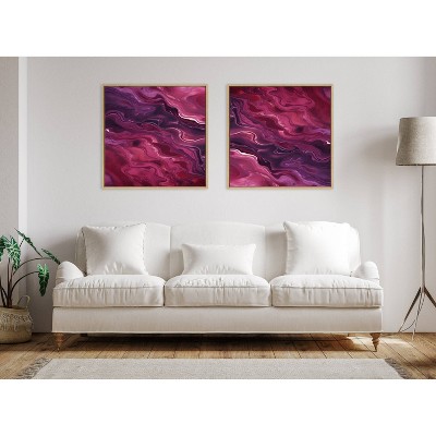 Tonal Abstract Purple Plum Canvas Wall Art with Natural Frame