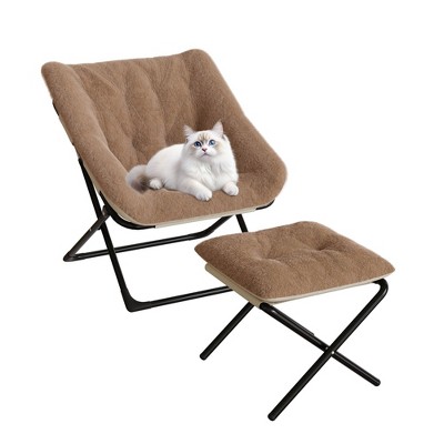 Oversized Comfy Chair, Faux Fur Foldable Lounge Chair for Adults, Metal Frame X-Large Saucer Chair, Plush Accent Chair for Bedroom Living Room Dorm